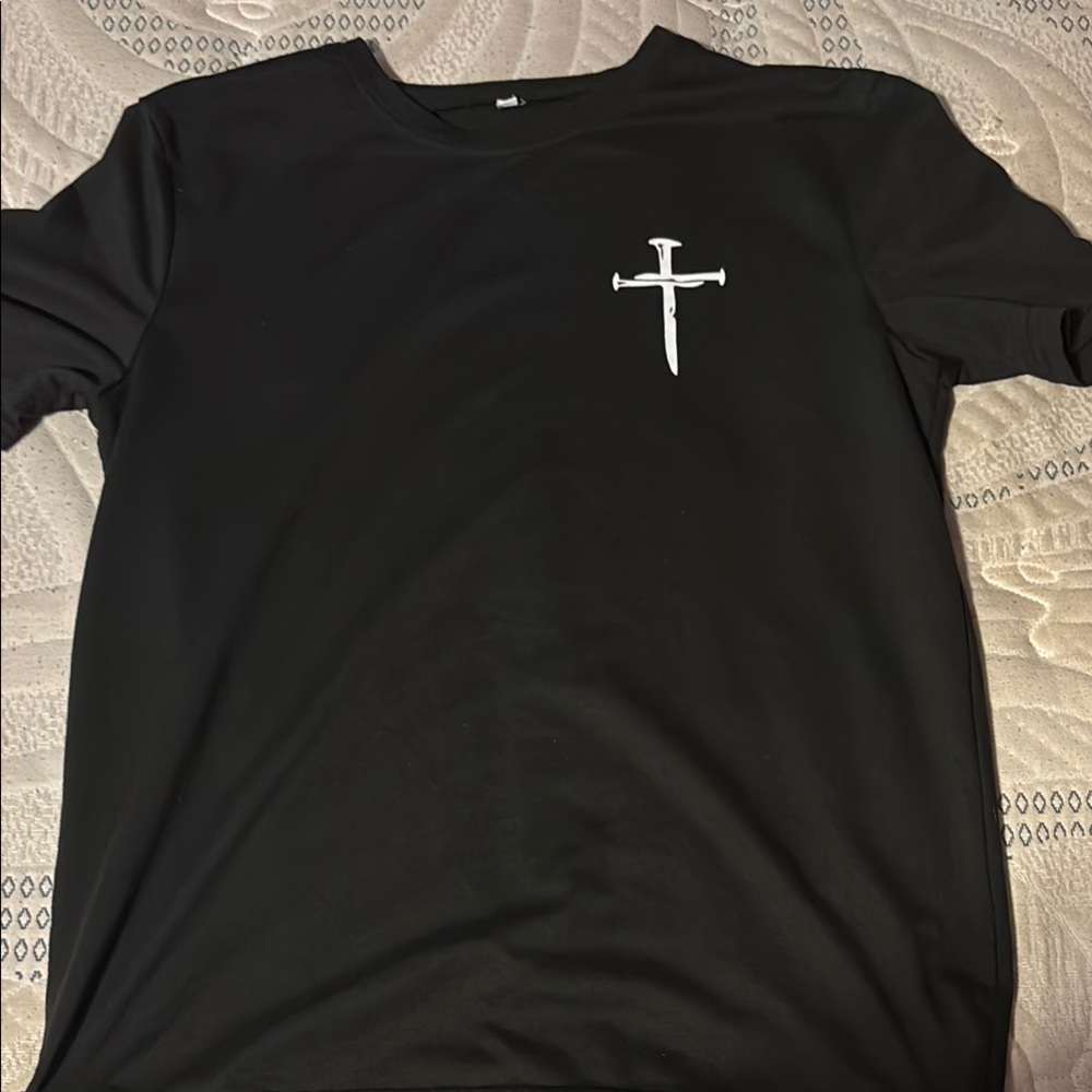 SHEIN Black Tee with White Cross Graphic